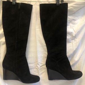 Cole Haan w/ NikeAir Technology Tall Black Suede Wedge Heeled Boots in size 9.5B